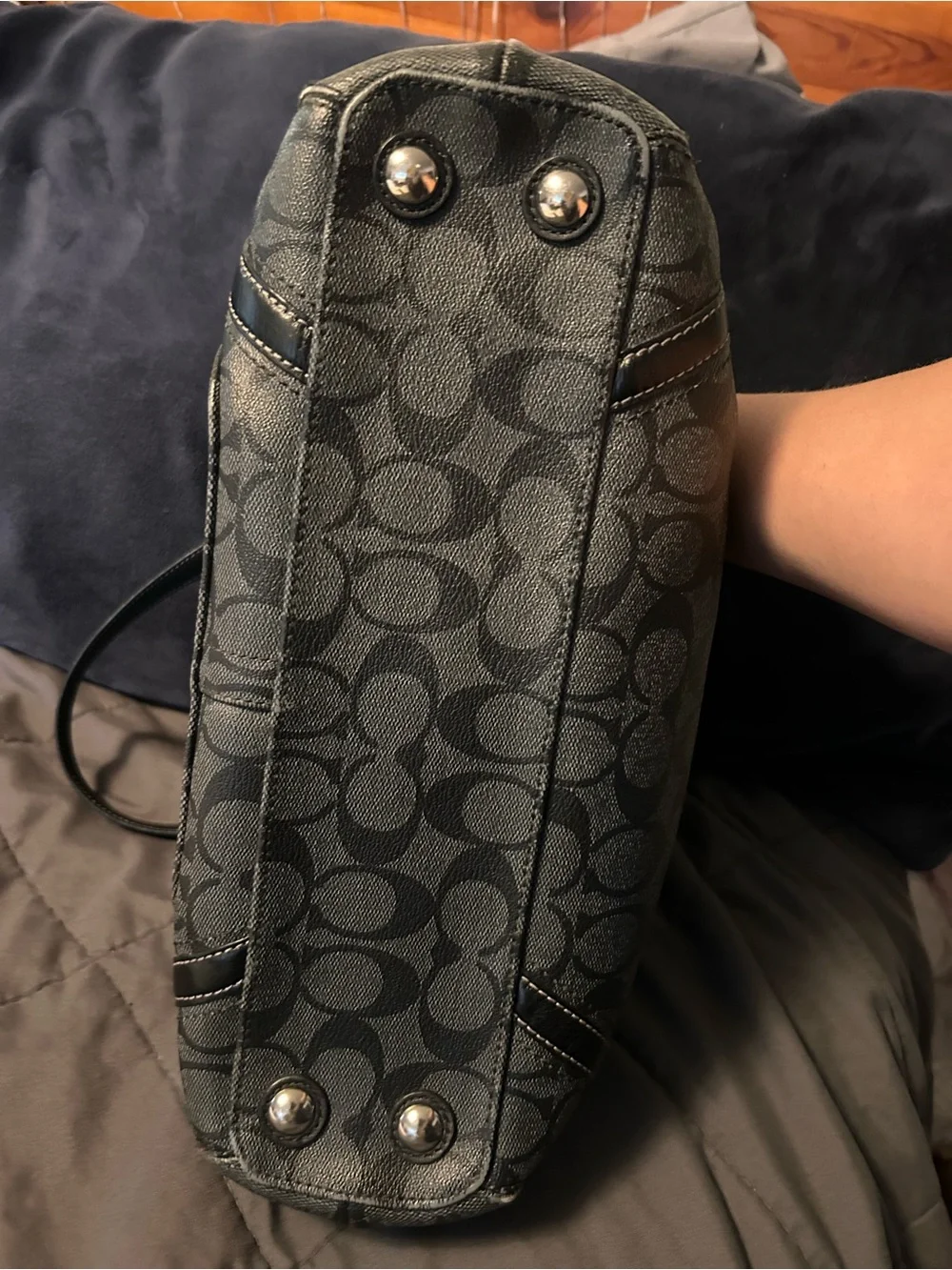 COACH Black Signature Canvas Peyton Pocket Tote w/ matching wallet